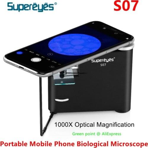 Supereyes New Portable Mobile Phone Biological Microscope S07 HD Picture Quality 1000X Optical Magnification With Light Source