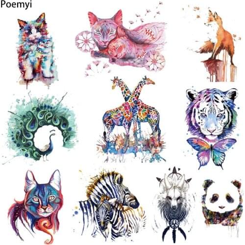 Poemyi Iron on cute Animals Patches on Clothes Brand Cool Tiger Cat Thermal Stickers for Clothing Jeans Jacket Heat Transfer F