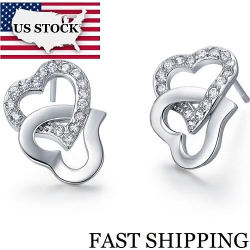 USA STOCK Uloveido Heart Earings Cubic Zirconia Costume Jewelery for Women Silver Love Bijouterie Brincos Earring Oorbellen R488