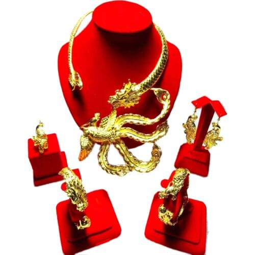 Yulaili Classic Chinese Style Design Flamboyant Necklace Bracelet Earrings Ring Four Piece Set for Bridal Wedding Jewelry Sets