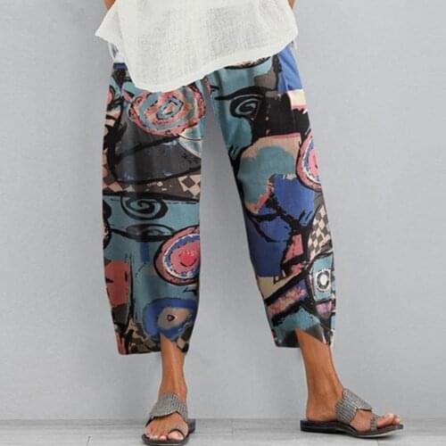 Womens Linen Cotton Pants Bohemian Wide Leg Shorts Sunflowe Elastic Drawstring Pajama Casual Clothing Summer Comfort Palazzo