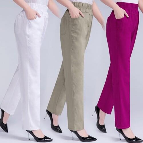 Plus Size 5XL New Long Pants Women High Waist Stretch Cotton Straight Trousers Women Loose Solid Work Office Ladies Pants