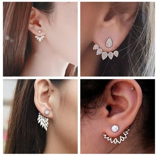 H23 New Imitation Pearl Heart Crystal Flower Leaf Angel Wings Geometry Stud Earrings For Women Statement Ear Jewelry Wholesale