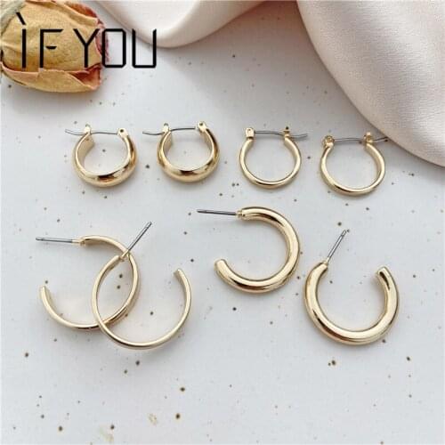 IF YOU Fashion Gold Color Metal Hoop Earrings for Women Classic Geometric Circle Hoops Statement Jewelry 2020
