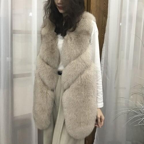 WholeSale High Quality Women Winter Thick Sleeveless Natural Real Fox Fur Vest Long Style Real Fox Fur Vest rfv1