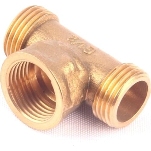 1pc 1/2 Inch Brass Tee Connector One Female Thread and Two Male Thread Copper 3 Way Connector
