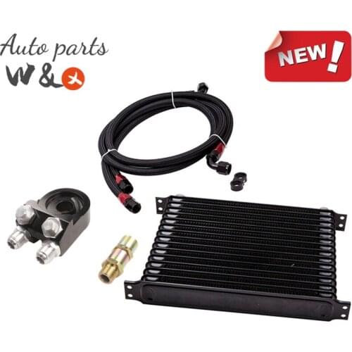 15 Rows Oil Cooler & Sandwich Oil Adapter kit Universal Engine Aluminum Oil Radiator AN-10 OC-TOL15-2BK