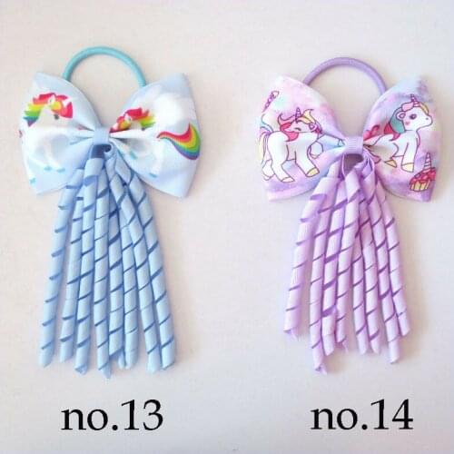 20 Girl 4.5" Bowknot Corker Ponytail Elastic Bow Zebra Leopard Mermaid Unicorn