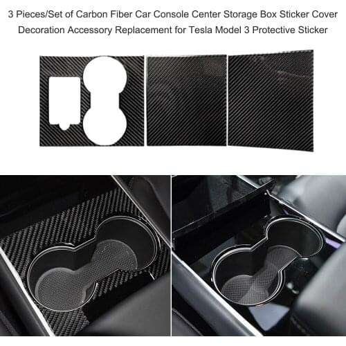 3 pcs/Set Carbon Fiber Car Console Center Storage Box Sticker Cover Decoration for Tesla Model 3 Protective Sticker car styling