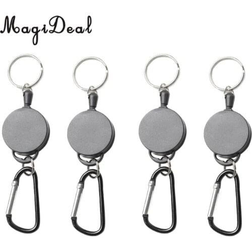 4pcs Recoil Extendable Steel Wire Key Chain Ring Belt Clip Pull Holder Hook Heavy Duty