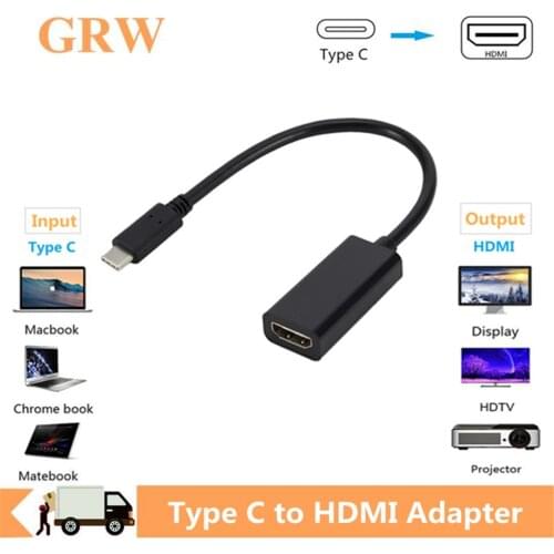 Grwibeou USB Type C to HDMI-compatible Adapter USB 3.1 USB-C to HDTV Adapter Male to Female Converter for MacBook2016/Huawei