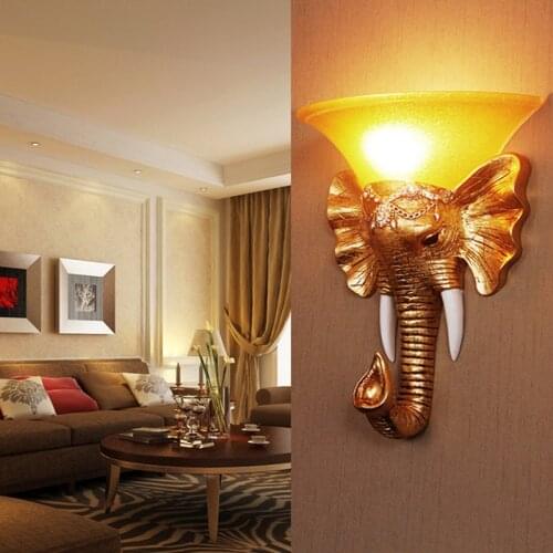 Free Shipping Retro Elephant Resin Wall Lamp Beside Living Room Creative Personality KTV Hotel Engineering Wall Lamp