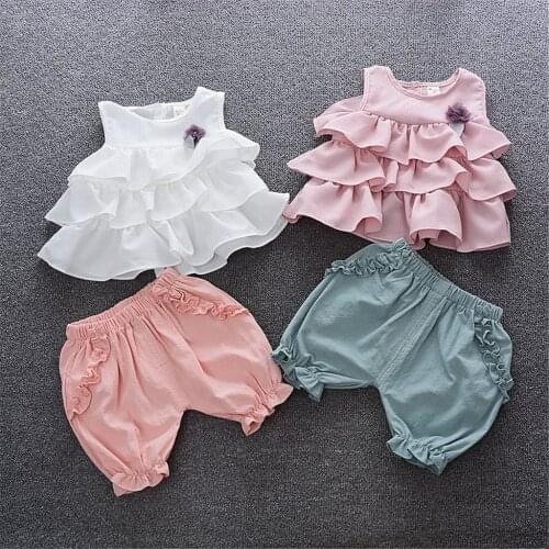 Newborn Baby Girls Floral Print Clothes Set Toddler Kids Baby Girls Ruffles Flowers Tops Solid Ruched Shorts Pants Outfits