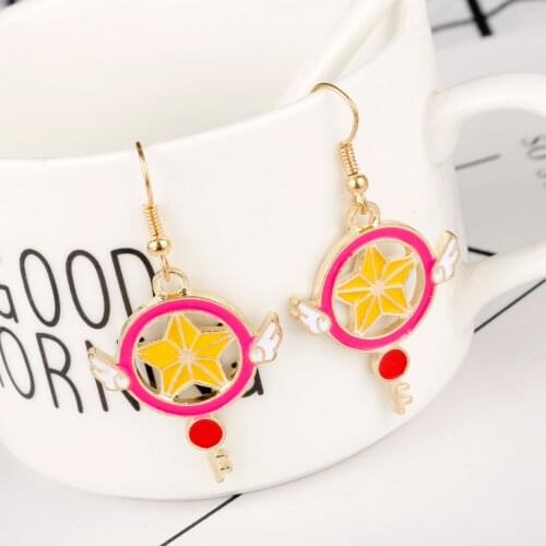 Dongsheng Fashion Cosplay Anime Magic Wadn Enamel Angel Wing Star Heart Drop Earring for Women Girls Gift