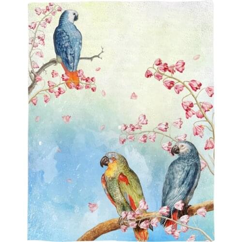 Parrot On A Branch Printed Flannel Blanket Soft Throw Blanket Machine Washable Blankets for Beds Customizable