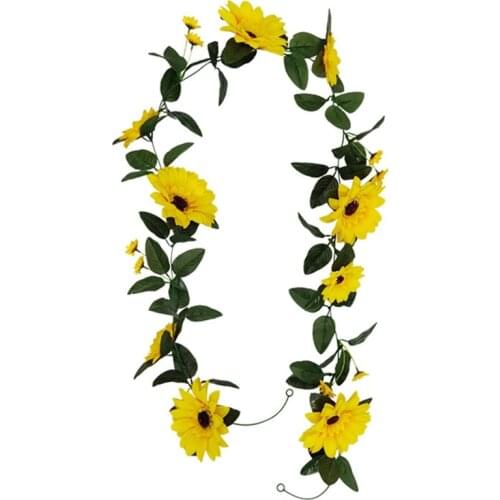 200cm Artificial Sunflowers Cane Rattan Fake Flowers Vines Garland Green Plants Leaf Wall Hanging Home Wedding Party Fence Decor