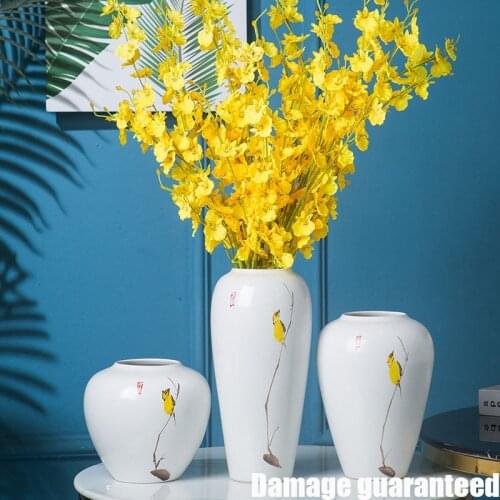 Jingdezhen Ceramic Vases Bird On the branch White Vase Flower Pot Simple Home Ornament
