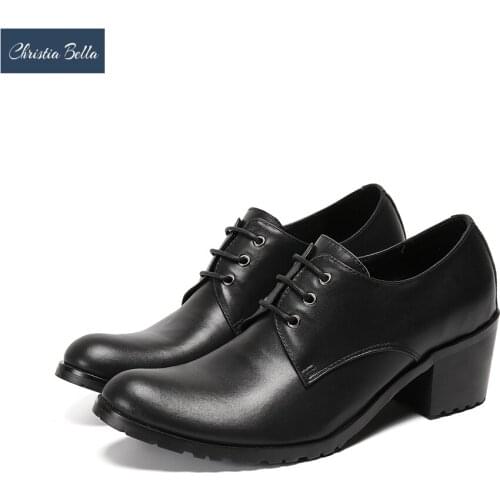 Christia Bella Classic Black Genuine Leather Men Oxford Shoes Increase Height Male Brogue Shoes Plus Size Business Derby Shoes