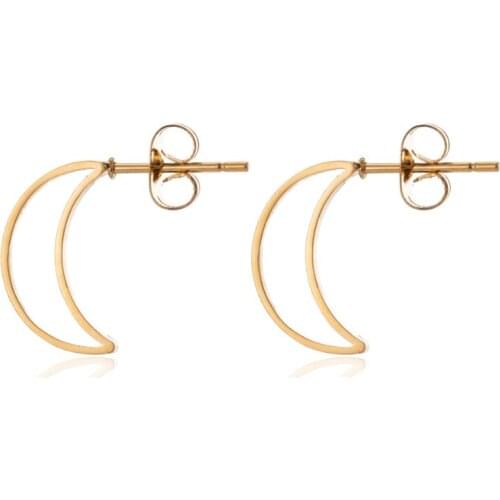 Korean Fashion Cute Mini Stainless Steel Hollow Moon Earrings For Women Girl Fashion Crescent Moon Ear Jewelry Pop Accessories