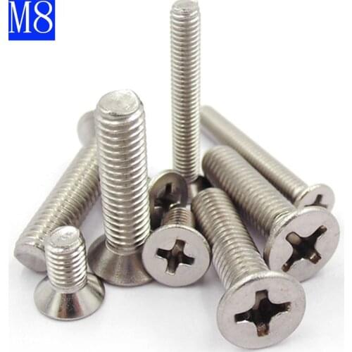M8 - 1.25 304 Stainless Steel Phillips FLAT HEAD Machine Screw DIN 965 Bolts ISO 7046