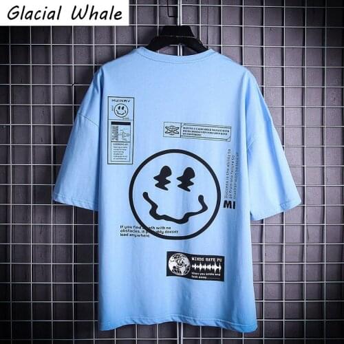 GlacialWhale Mens T-shirt Mens New Tops Summer Smiley Graphic T-shirt Streetwear Unisex Casual Blue Oversized T-shirt for Men