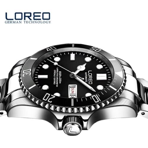 LOREO Diving Rotating Bezel Men Watch Top Brand Luxury Automatic Self-Wind Watches Sapphire crystal Sport Steel Male Clock