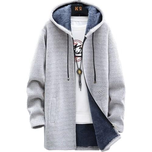 Men Sweater Fleece Slim Fit Winter Long Hooded Thick Cardigan MasculinoWarm Coat 2021 Mens Clothing