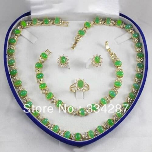 New Listed !Free Shipping 18 K GP Light green Jades Necklace Bracelet Earring Jewelry Set