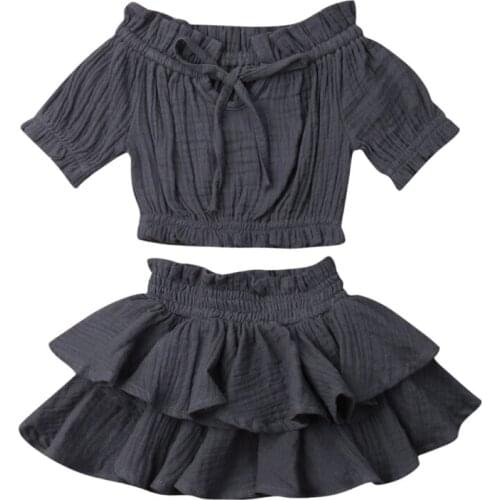 0-4Years Toddler Kids Baby Girl Clothes Off Shoulder Ruffle Solid Tops Dress Skirt Holiday Outfits