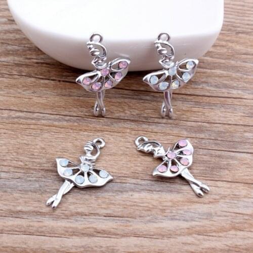 10pcs/Lot DIY Fashion Charms Gift Rhinestone Ballet Girl Alloy Pendant Making Hair Bracelet Necklace Jewelry Accessories 2018
