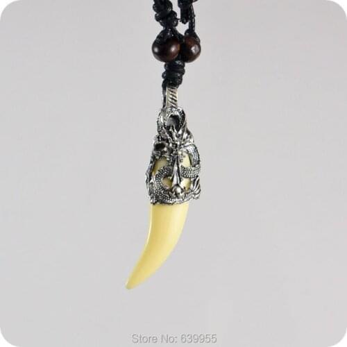 NEW Alloy Chinese Dragon Loongs offspring resinTooth Pendant Necklace Amulet Lucky Gift Tribal Totem Fashion Jewelry