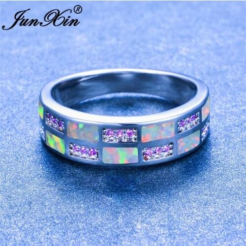 Luxury Blue White Fire Opal Ring Round Wedding Rings For Women Men Silver Color Purple Zircon Engagement Ring Boho Jewelry