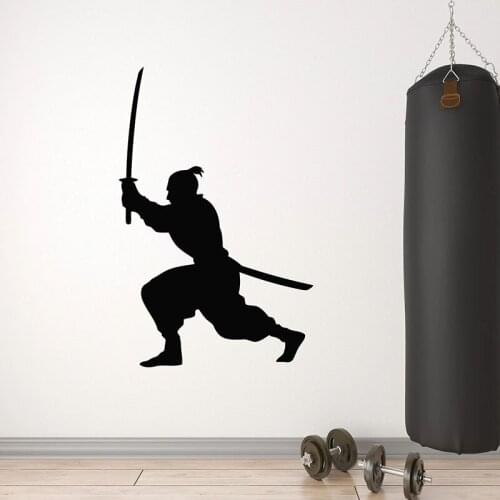 Samurai Wall Decal Asian Style Fight Martial Arts Boy Teens Bedroom Gym Home Decor Window Vinyl Stickers Silhouette Mural E357