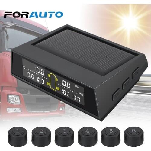 6Pcs/set Car Solar Power TPMS Tire Pressure Monitoring System External Sensor LCD Color Screen Monitoring For Car Truck Safe
