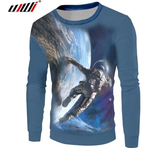 UJWI New 3D Sweatshirts Hoodies Men Astronaut Cleaning Moon Print Mens Pullover Long Sleeve Casual Loose Coats Plus Size 5XL