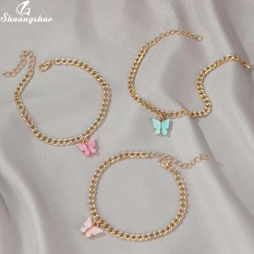 Female Anklet Animal Butterfly Decor Ankle Charm Bracelet Acrylic Anklet Ankle Chain Fashion Jewelry Accessories Party Dress Up