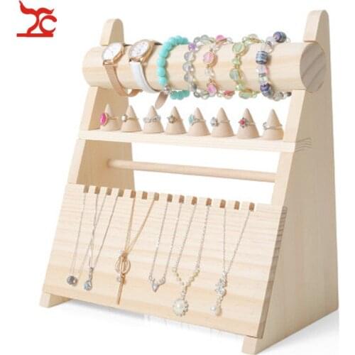 Solid Wood Jewelry Display Earring Watch Display Stand Ring Bracelet Jewelry Rack Hanging Necklace Hair Ring Head Rope Storage