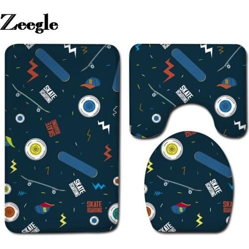 Zeegle Bath Mat Flannel Bathroom Carpet Rug Home Decor Toilet Mat Absorbent U-Shaped Toilet Rug Anti-slip Floor Carpet Set