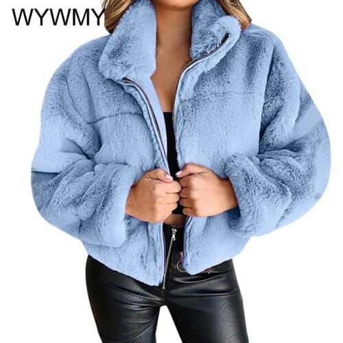 2021 Winter Fleece Sweatshirt with Zipper Women Autumn Warm Oversized High Street Faux Rabbit Fur Coat Female Overcoat Outwear