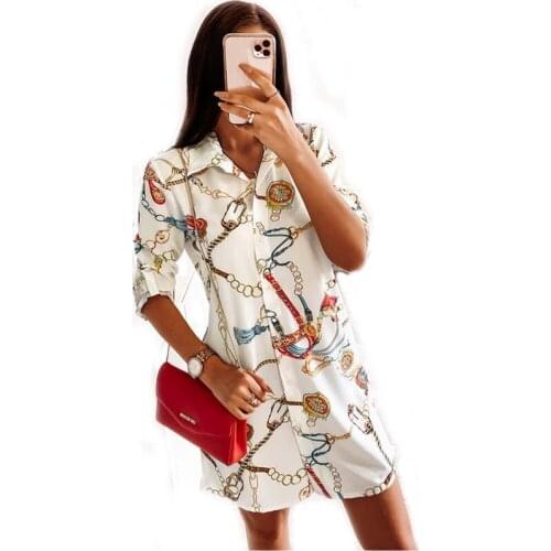 Womens Autumn Fashion Strand Collar Single-breasted Long Sleeve Print Long Shirt 2020 Female Elegant Tops Blouse Women Clothing