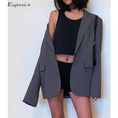 Womens Blazer 2021 Spring Autumn New Korean Loose Blazers Gray Casual British Elegant Qualited Coat Office Top Outerwear