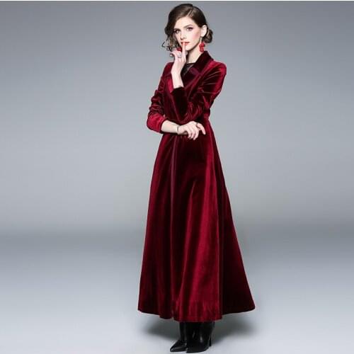 New 2021 Winter Runway Designer Women Vintage Wrap Black Velvet Maxi Coat Thick Warm Long Trench Coat Outwear K9002