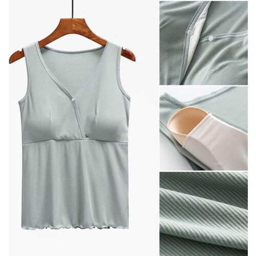 Maternity Nursing Sling Maternity Vest Postpartum Thin Summer Pure Color Blue Knitted V-neck Cotton Nursing Sleeveless Vest