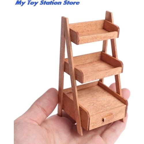 1:12 Dollhouse Wood Shelf Flower Stand Mini Doll House Furniture Model Simulation Furniture Accessories 1Pc