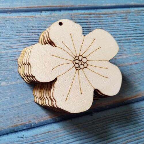 10pcs Laser Cut Unfinished Wooden Detailed Flower Home Wall Decorations DIY Craft Scrapbooking Spring Trees Garden Decor