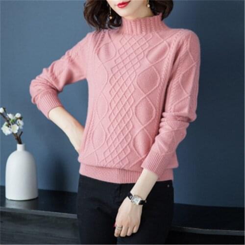 100%goat cashmere cross grain knit women fashion turtleneck solid slim pullover sweater black 5color M-XL