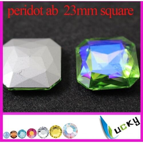 36pcs 23mm square shape peridot ab color Super shiny crystal stone Point back rhinestones jewelry strass with thickest settings