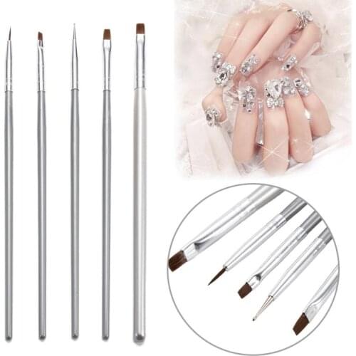 5PCs/Set Silver Painting Brush Dotting Pen Nail Art UV Gel 3D Manicure Design Draw Paint Pen Nail Tools
