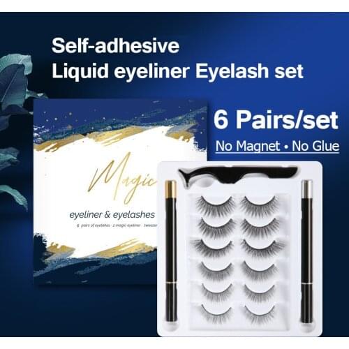 6 Pairs Mixed Eyelashes & New Self-adhesive Liquid Eyeliner Set Waterproof Non Magnet Quick-drying Eyeliner Lashes Wholesale