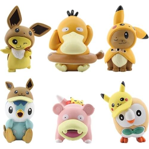 6Pcs/Set 10-12CM Pokemon Figures Pikachu Eevee Psyduck Slowpoke Anime Pocket Monster Toys Gift